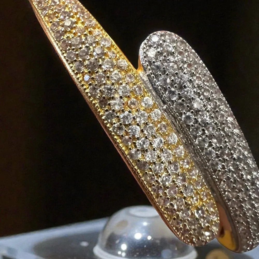 PAVÉ DOME CRYSTAL GOLD TWO-TONE BANGLE BRACELET. NWOT. - Picture 8 of 14